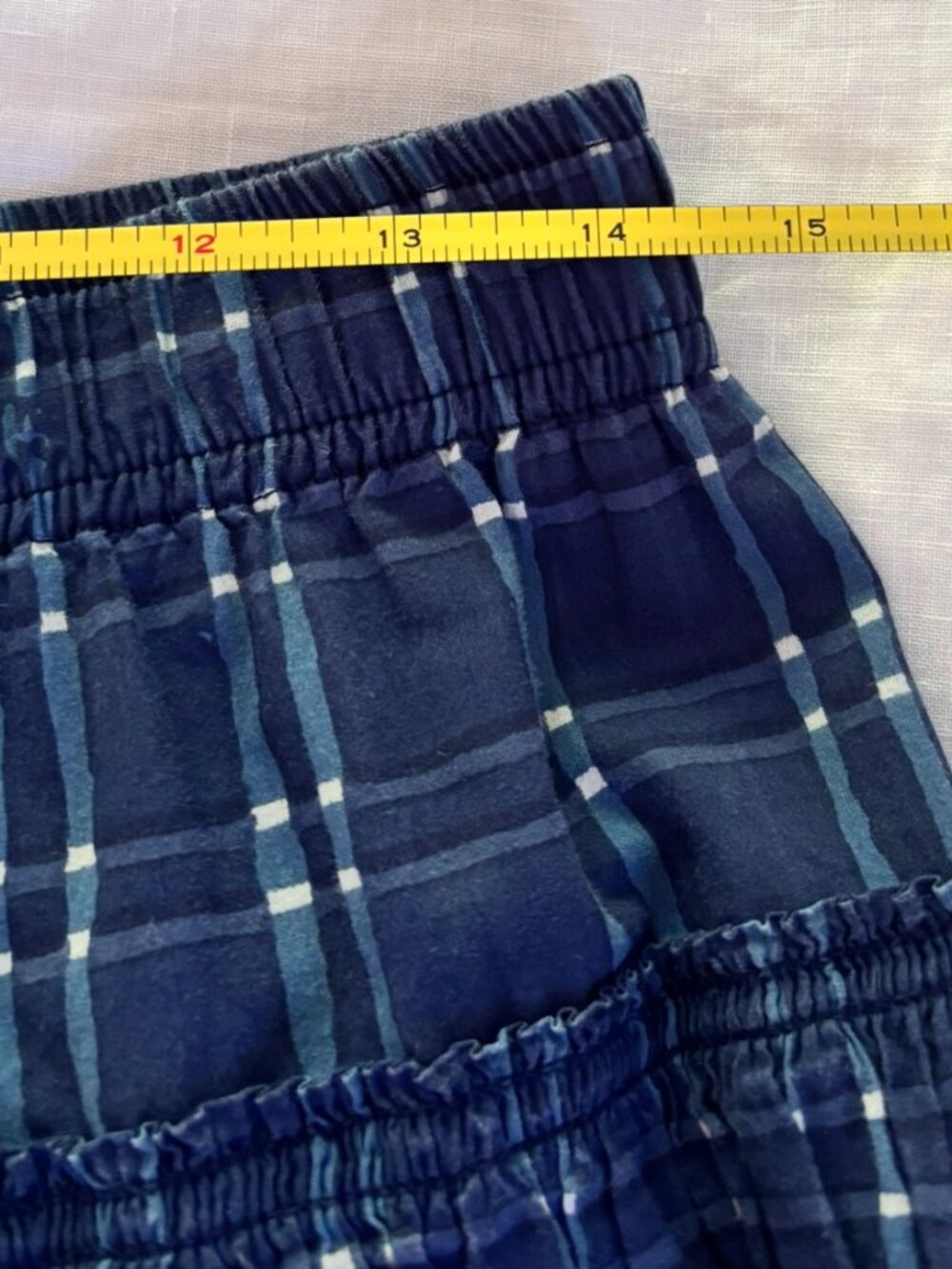 Madewell SMALL Midi Skirt in Shibori Indigo Plaid navy blue & white 100% cotton - Picture 9 of 10